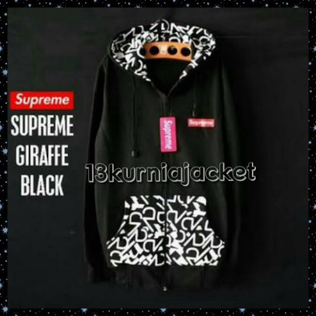 BISA COD Jaket Supreme Giraffe Hoodie Zipper Black
