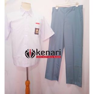 (TC XS-Jumbo) Setelan Seragam SMA Lengan Pendek Seragam Abu Putih Laki-laki Plus Logo Osis N Bendera