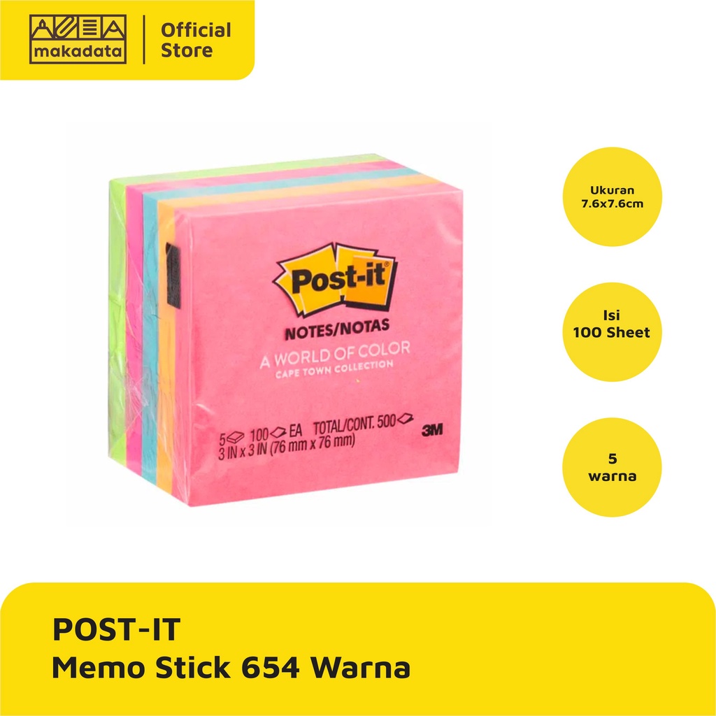 

NOTES / STICKY NOTE / POST IT 3M 654-5 PK WARNA / 1 WARNA (1 PCS) MURAH