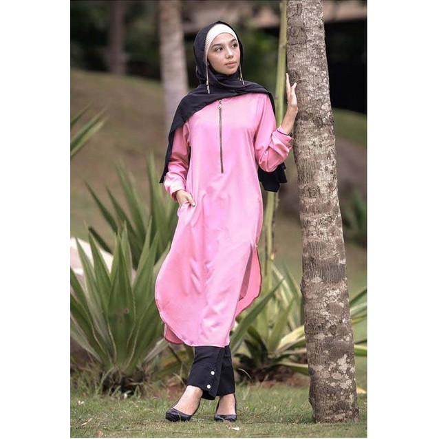 BAJU MUSLIM WANITA ALMEIRA TUNIK ZIPPER PINK