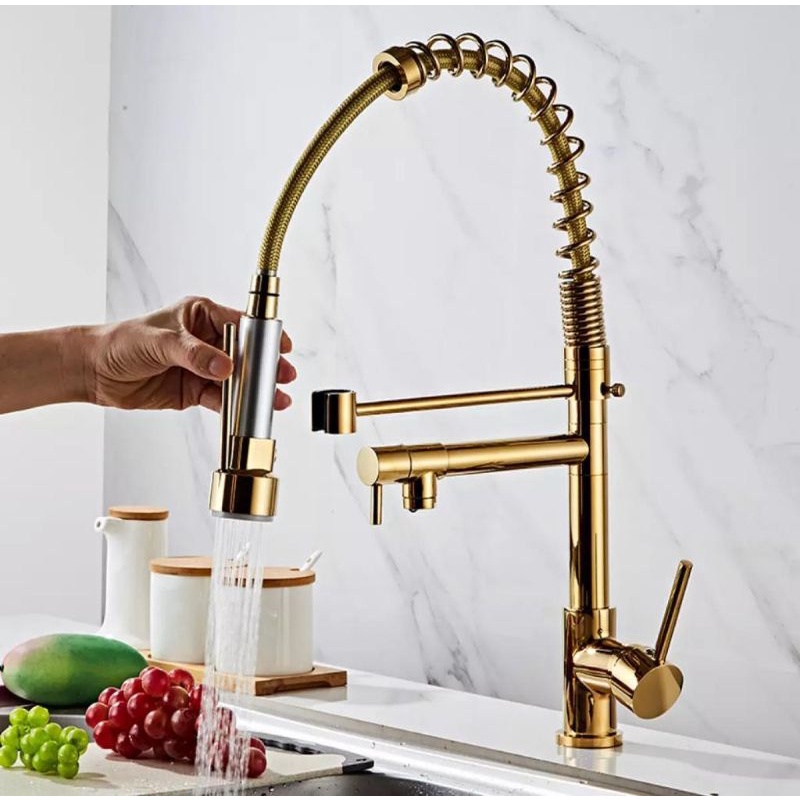 Keran Kran Dapur Kitchen Faucet Flexible Fleksibel Tarik Gold Rose Gold Emas Hitam Import Kran Dapur