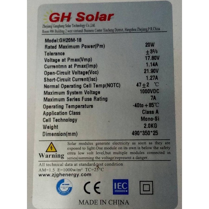 Solar Panel 20Wp 12V Terbaru
