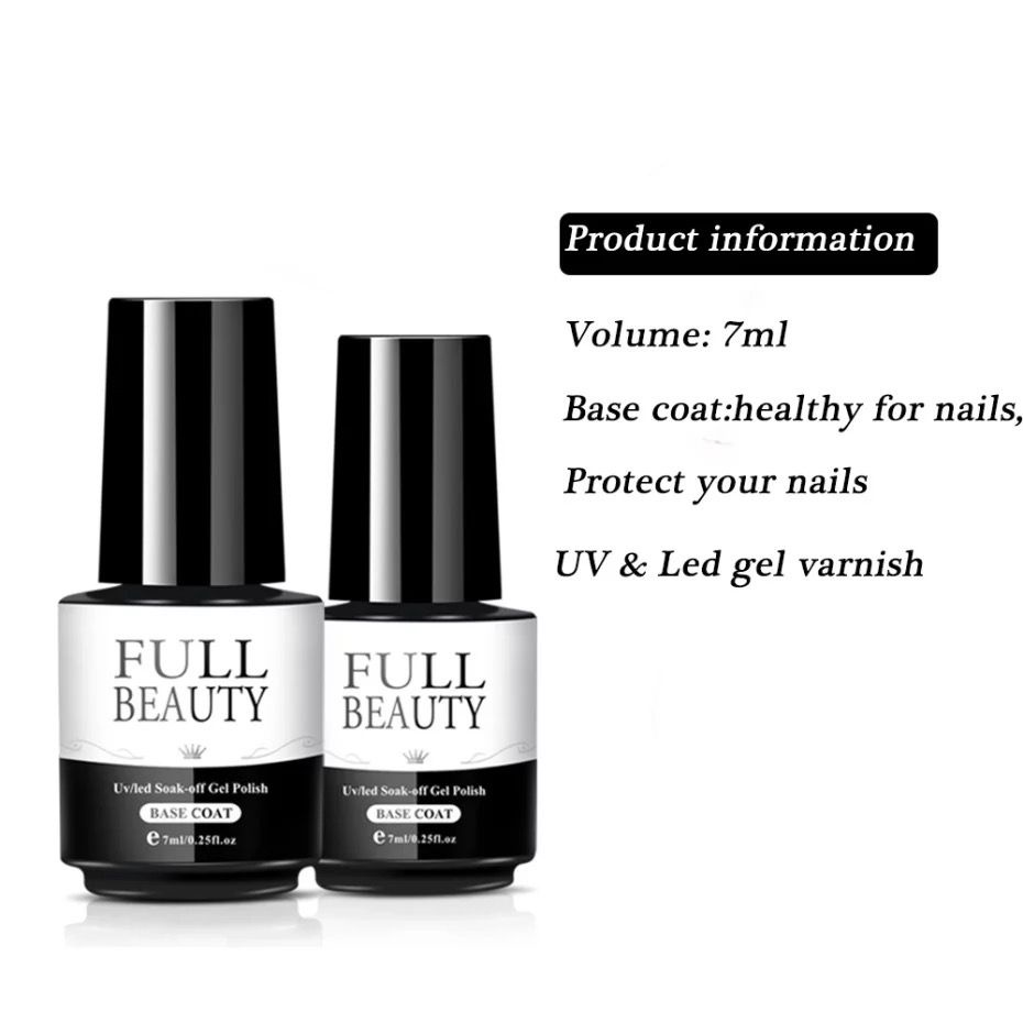 FULL BEAUTY TOP COAT BASE COAT 7ML UV LED SOAK  OF GELL POLISH KUTEK GEL