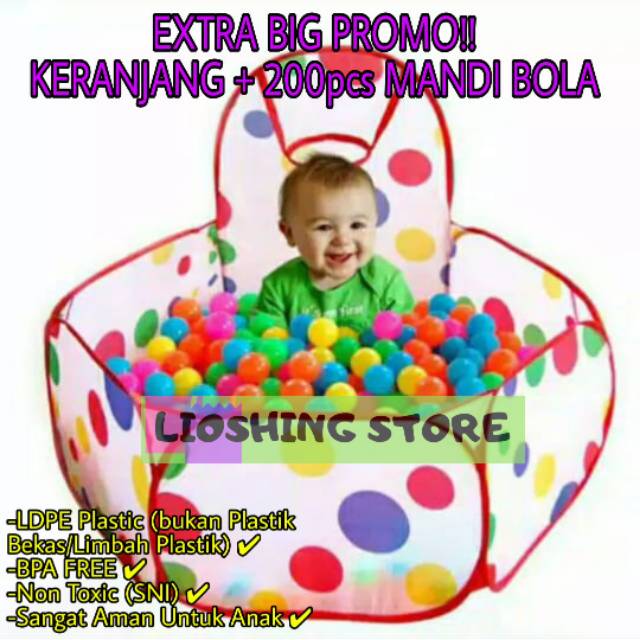 EXTRA BIG PROMO PAKET Keranjang bola, kolam bola mandi anak + 200pcs bola mandi