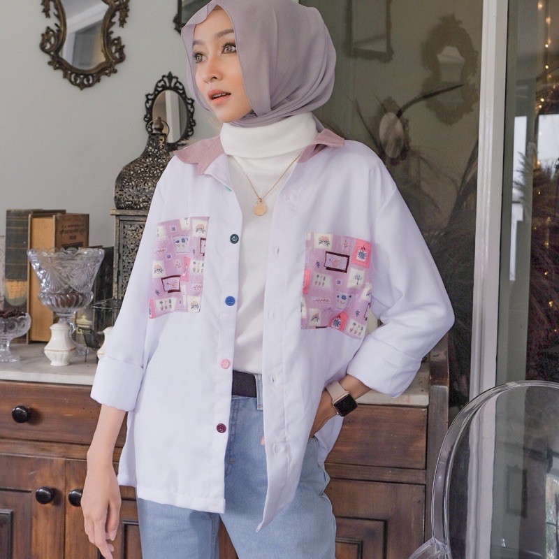 (LAST STOK) ORSA BLOCK COLOR PATTERN SHIRT | KEMEJA WANITA | PATTERN SHIRT-LilacEdfl