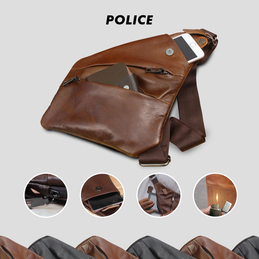 SALE RAMADHAN...!!! POLICE TAS SLEMPANG MODERN KULIT SAPI ASLI 100%