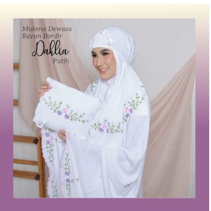Mukena terbaru/Mukena jumbo/Mukena termurah/Fashion muslimah/Mukena dewasa rayon bordir dahlia putih