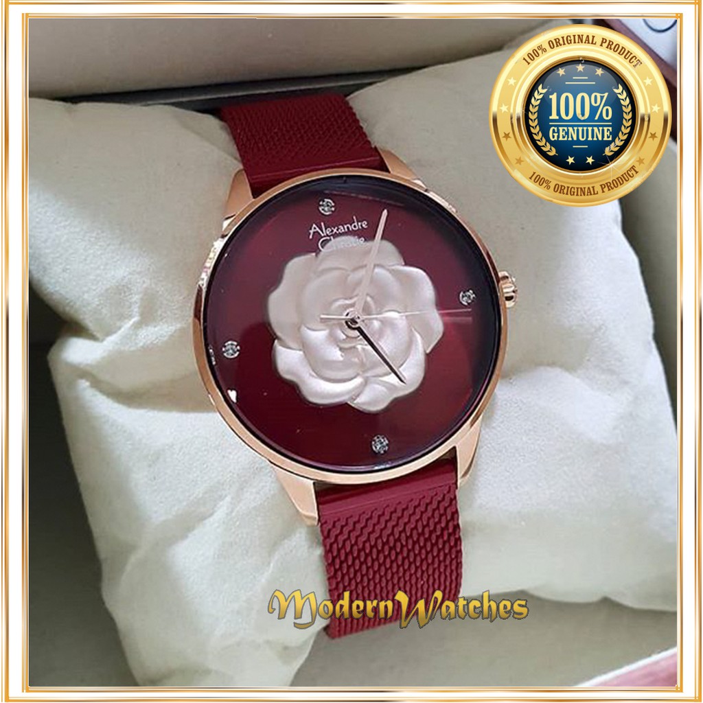 Jam Tangan Original Wanita Alexandre Christie AC 2723 Red Rosegold Merah Terlaris Alexander Cewek