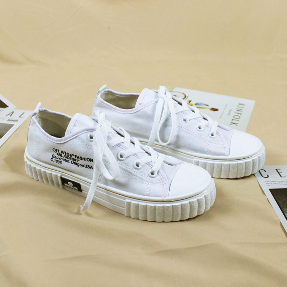 Sepatu Sneakers Korean Style Boyscode Fashion Mutuoni Putih Pendek / Sepatu Canvas Korea Casual Kekinian Full White