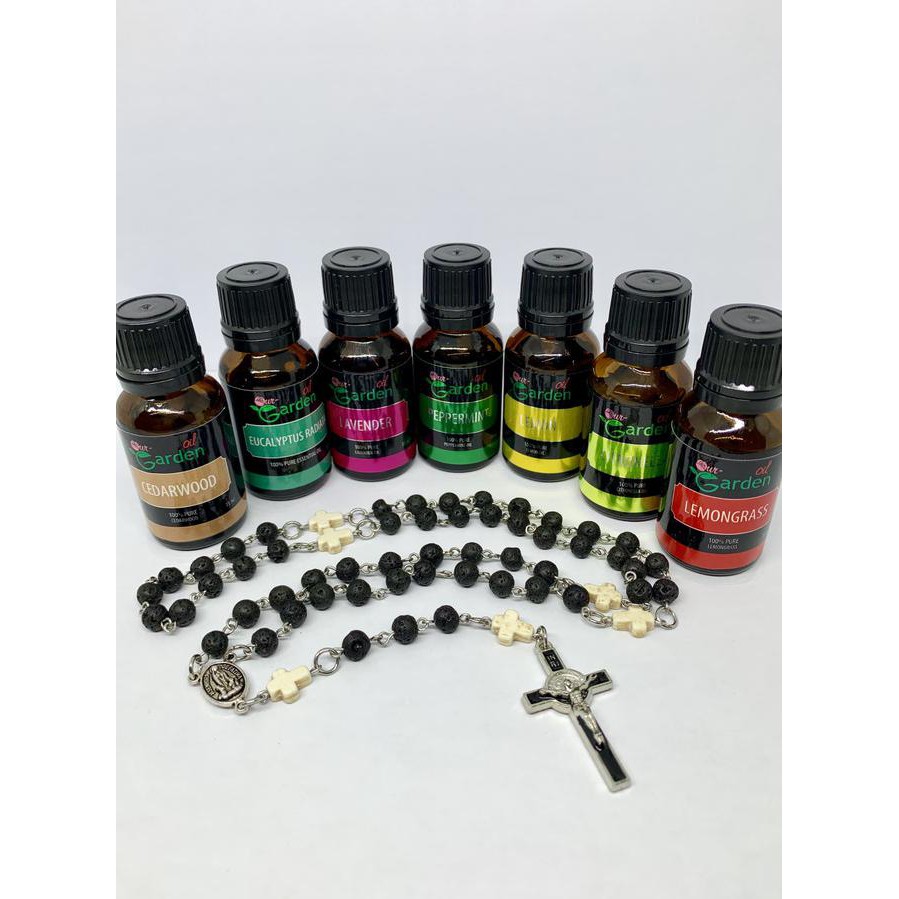 eshj paket kalung rosario batu lava 6mm salib putih white marble + oil 8pu8