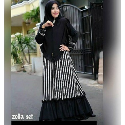 MOTIF GARIS GARIS | BUSANA MUSLIM IBU CEWEK REMAJA MURAH TERLARIS / Gamis Syari |  zolla set