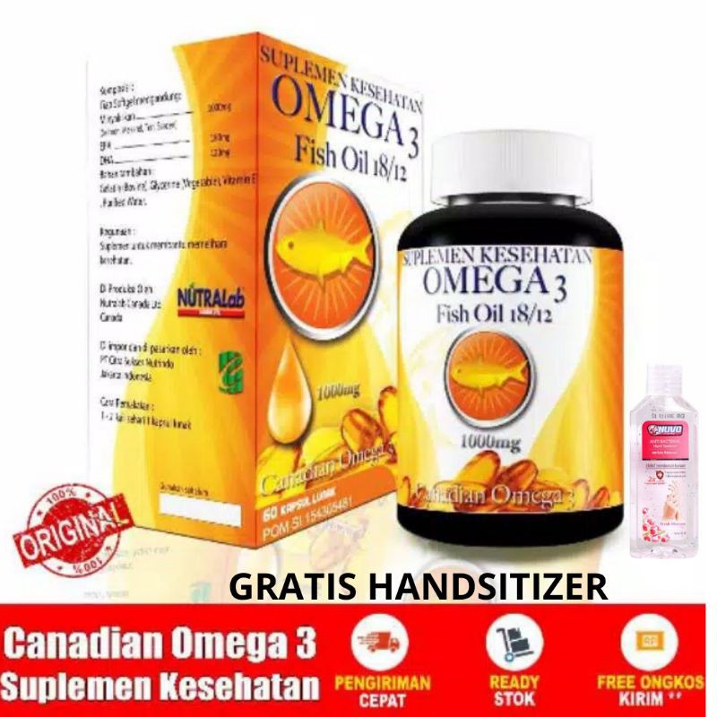 Suplemen kesehatan (original) /Canadian Omega 3 fish oil 18/12 / 60 kapsul lunak/handsitizer bonus