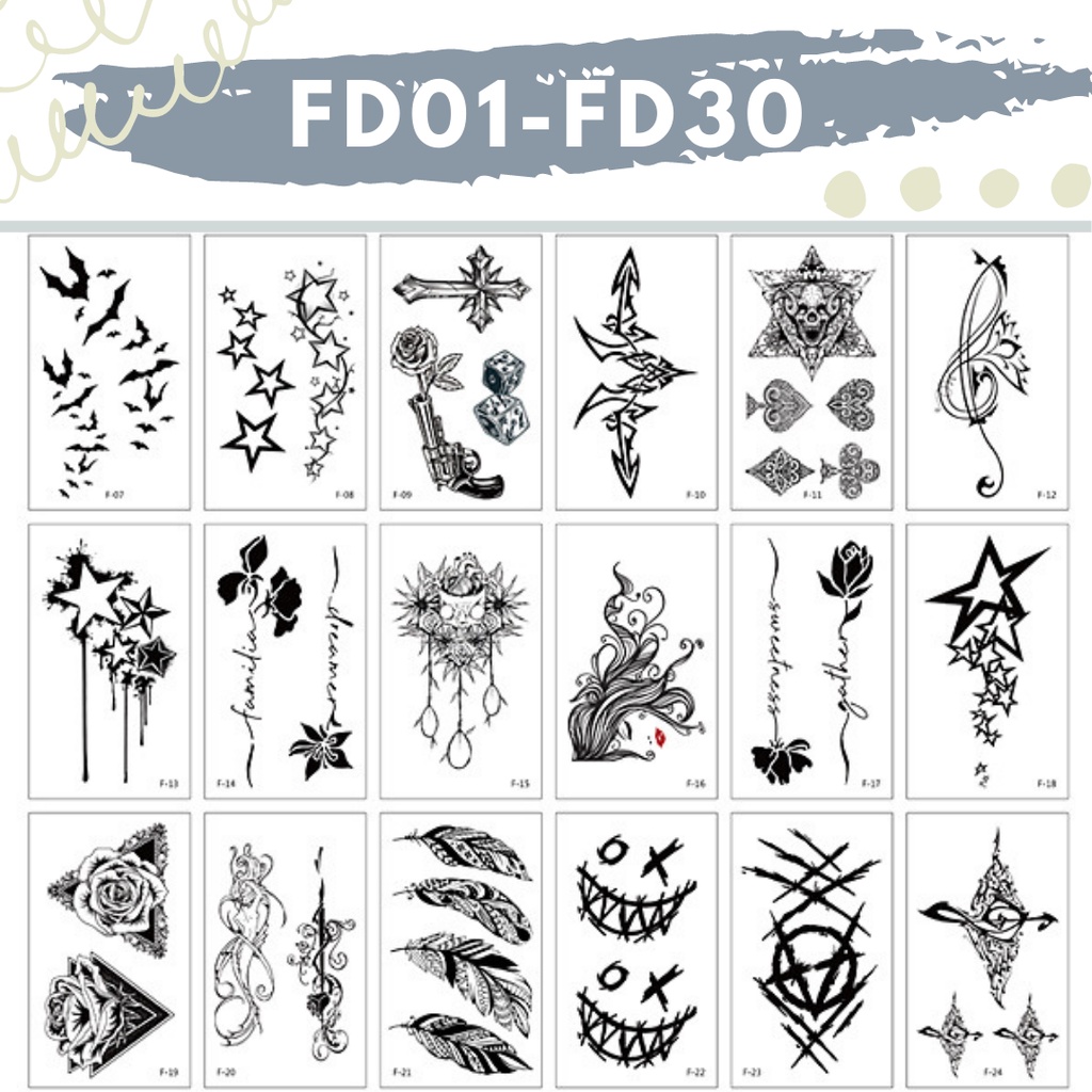 Stiker Tattoo kode FD01-FD30 | Tato Temporer | Waterproof