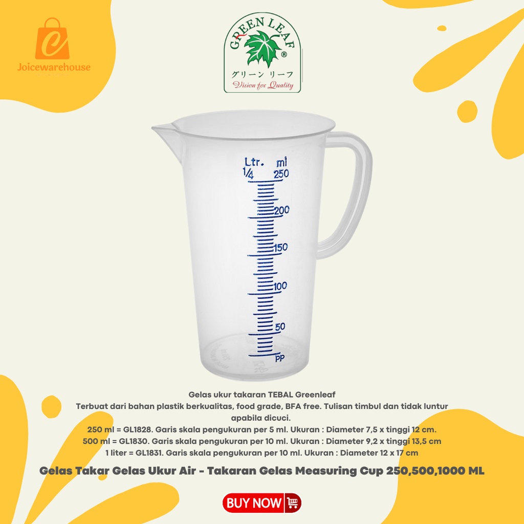 Gelas Takar Gelas Ukur Air - Takaran Gelas Measuring Cup 250,500,1000 ML