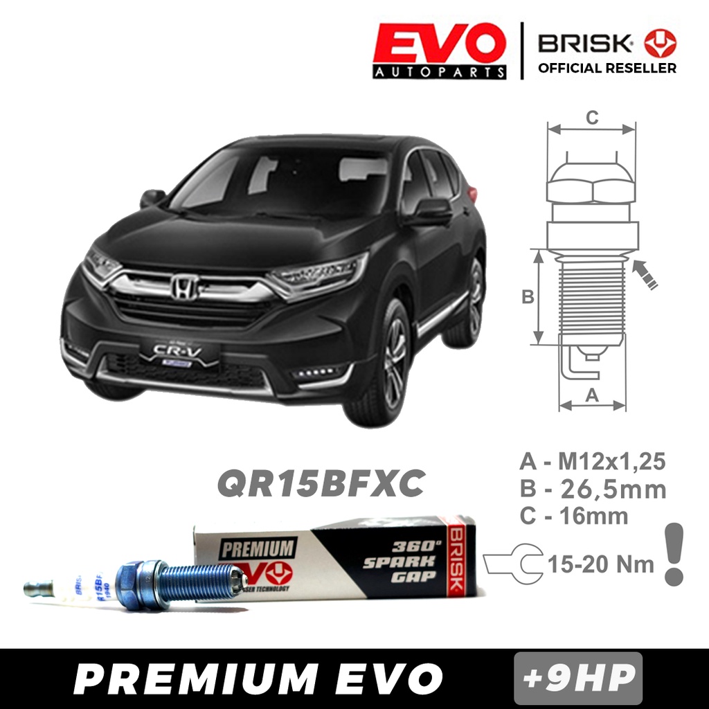 Busi BRISK Premium Evo QR15BFXC untuk Mobil Honda CRV 2400cc