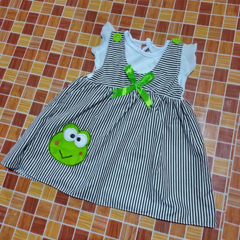 Dress anak cewek 1 2 tahun keropi baju anak cewek salur keropi ( keropi strip sandat )