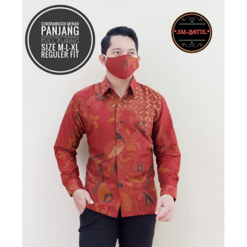 Batik Pria Warna Merah Terbaru Kemeja Batik Lengan Panjang Warna Merah Lapis Furing CENDRAWASIHMERAH