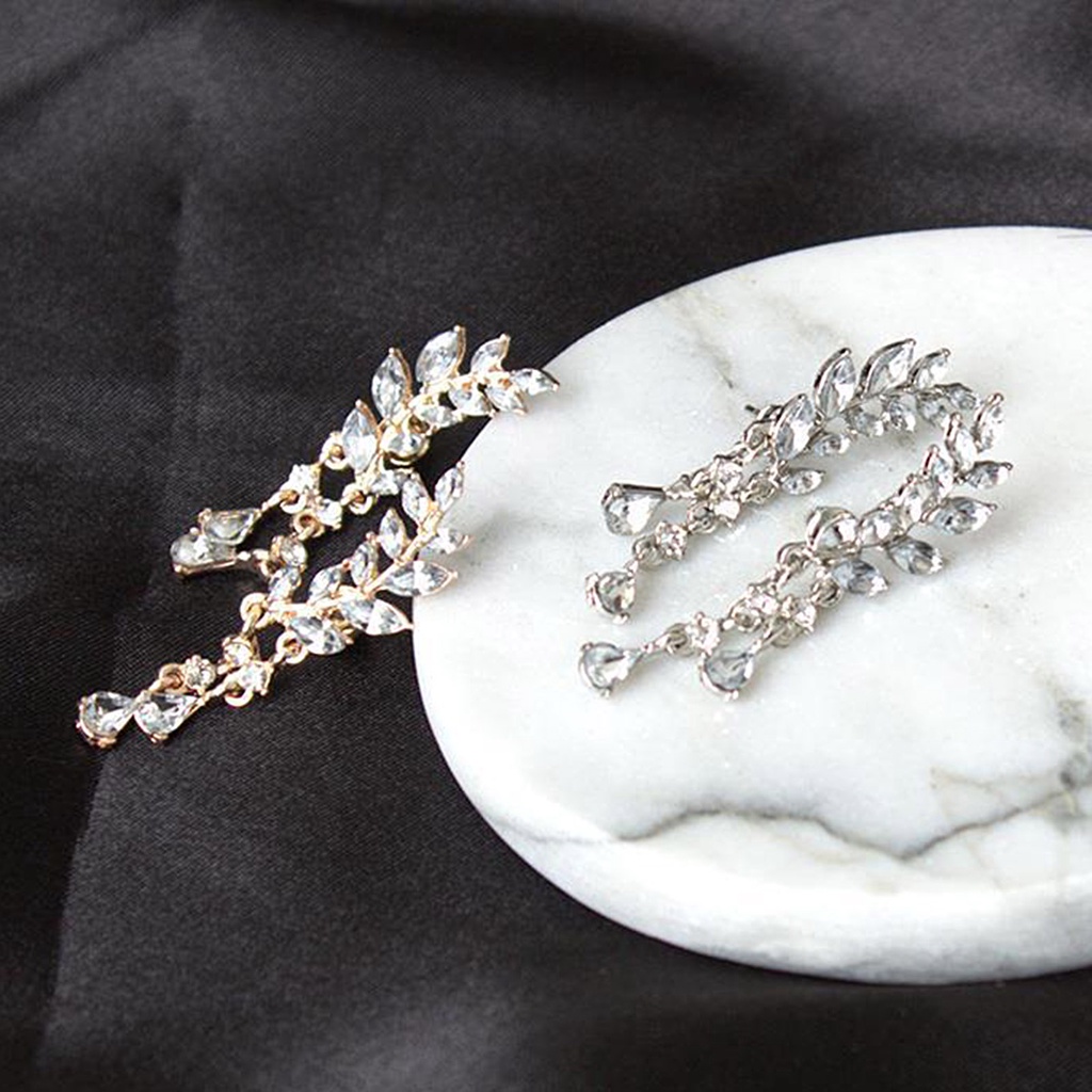 Hu Hu Hu Hu Hu Alat Bantu Pasang Kacamata♡ 1 Pasang Anting Tusuk Gantung Wanita Desain Daun / Tetesan Air Berkilau Untuk Pernikahan