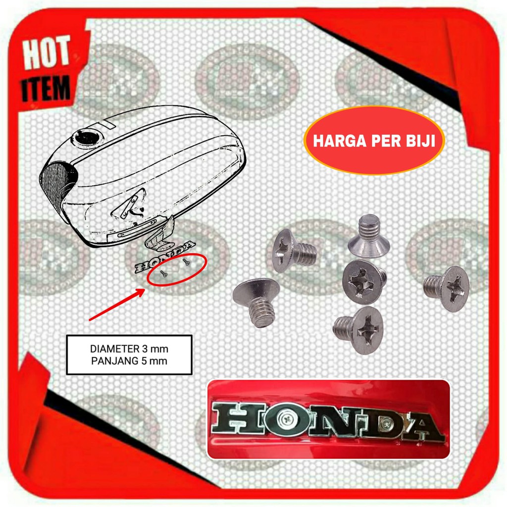 Baut STAINLESS Emblem Logo Tangki Honda CB100 | CB 125 | GL 100 | GL PRO dsb
