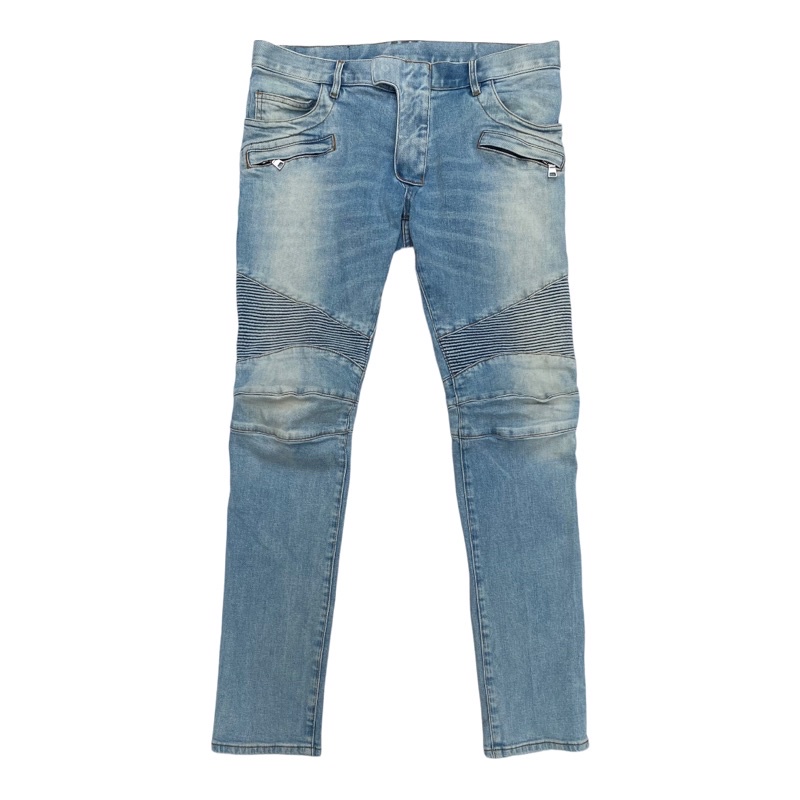 BALMAIN PARIS MEN Skinny Fit Light Wash Biker Jeans