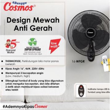 Cosmos Kipas Dinding Wall Fan 16-WFGR / 16WFGR 16 Inch + Remote