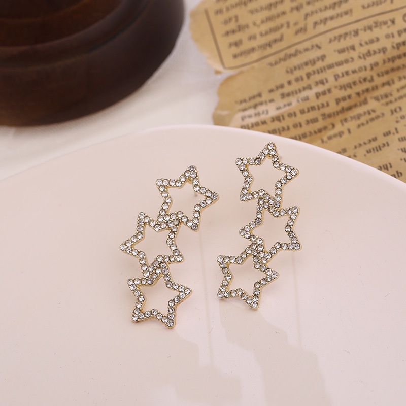 Micro inlay rhinestones Pentagram anting-anting Korea Selatan Dongdaemun sterling silver anting-anti