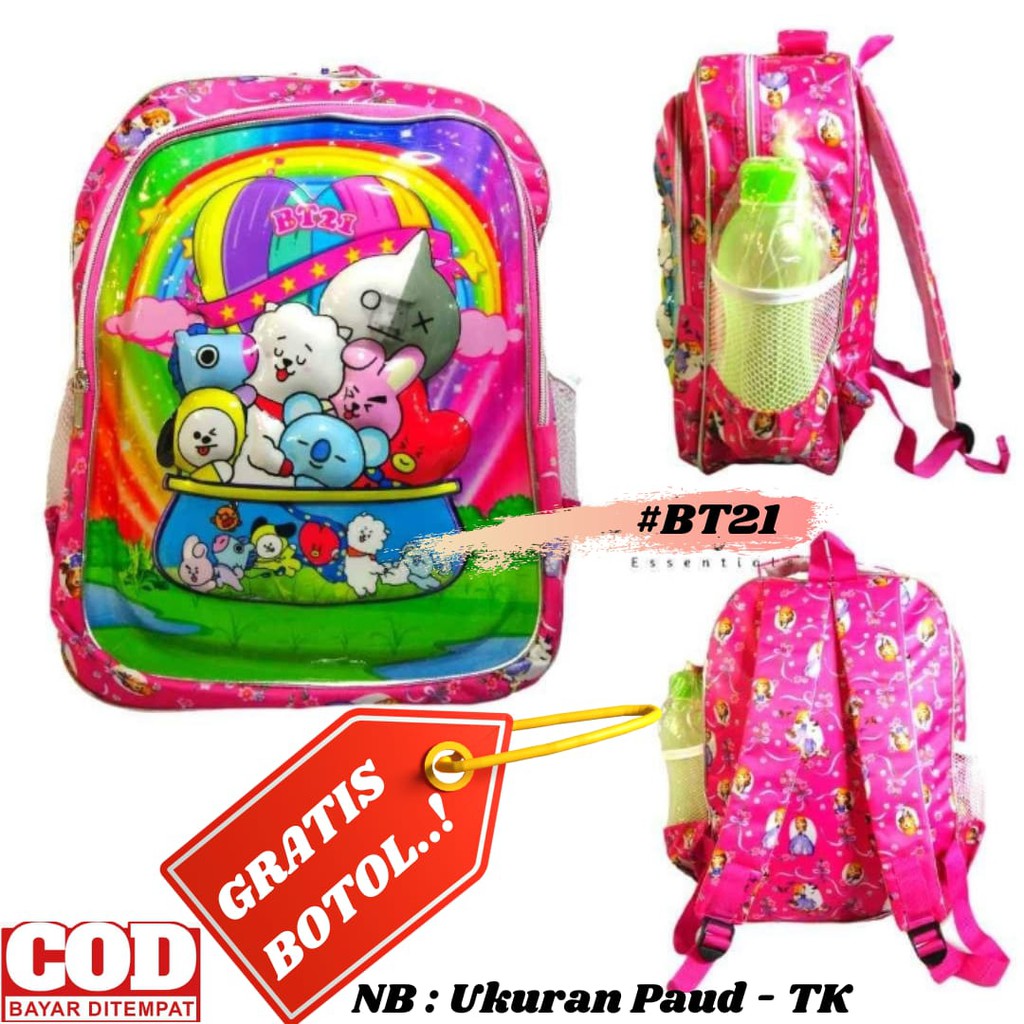 Tas Ransel Anak TK / Tas Ransel Sekolah BT21/ Tas Ransel Batok 3D / Tas Ransel Karakter BT21 [GRATIS BOTOL MINUM]