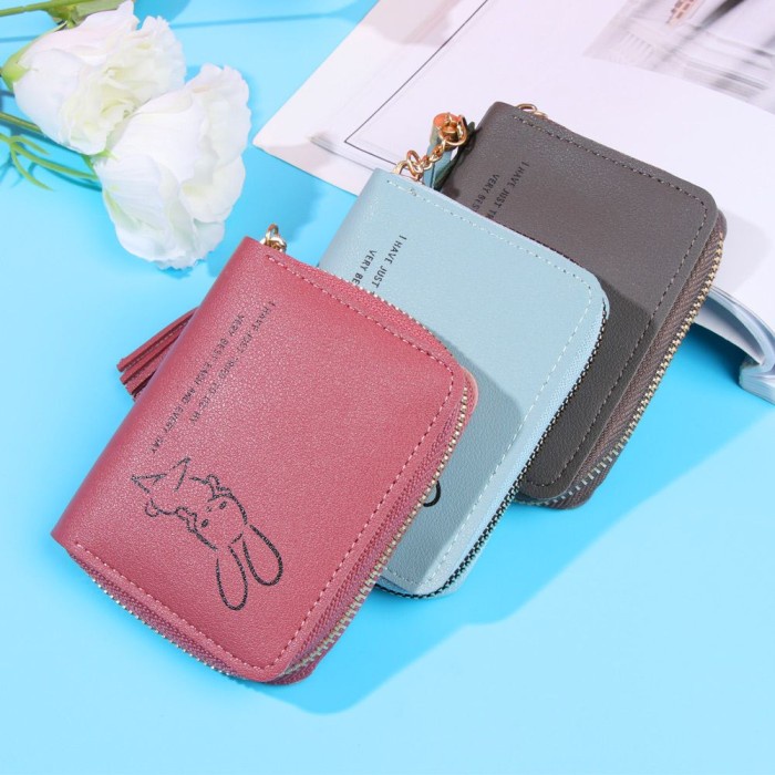 W36 Dompet Mini Wanita Motif Binatang Lucu Kelinci Koin Cewek Kartu Uang Foto Cantik Women Wallet Perempuan Kulit PU Leather Hitam Lipat Kecil Panjang  Korea Pria Cowok Laki Laki Cowo Import Premium Murah Tas Dompet Wanita Import Cewe Cantik