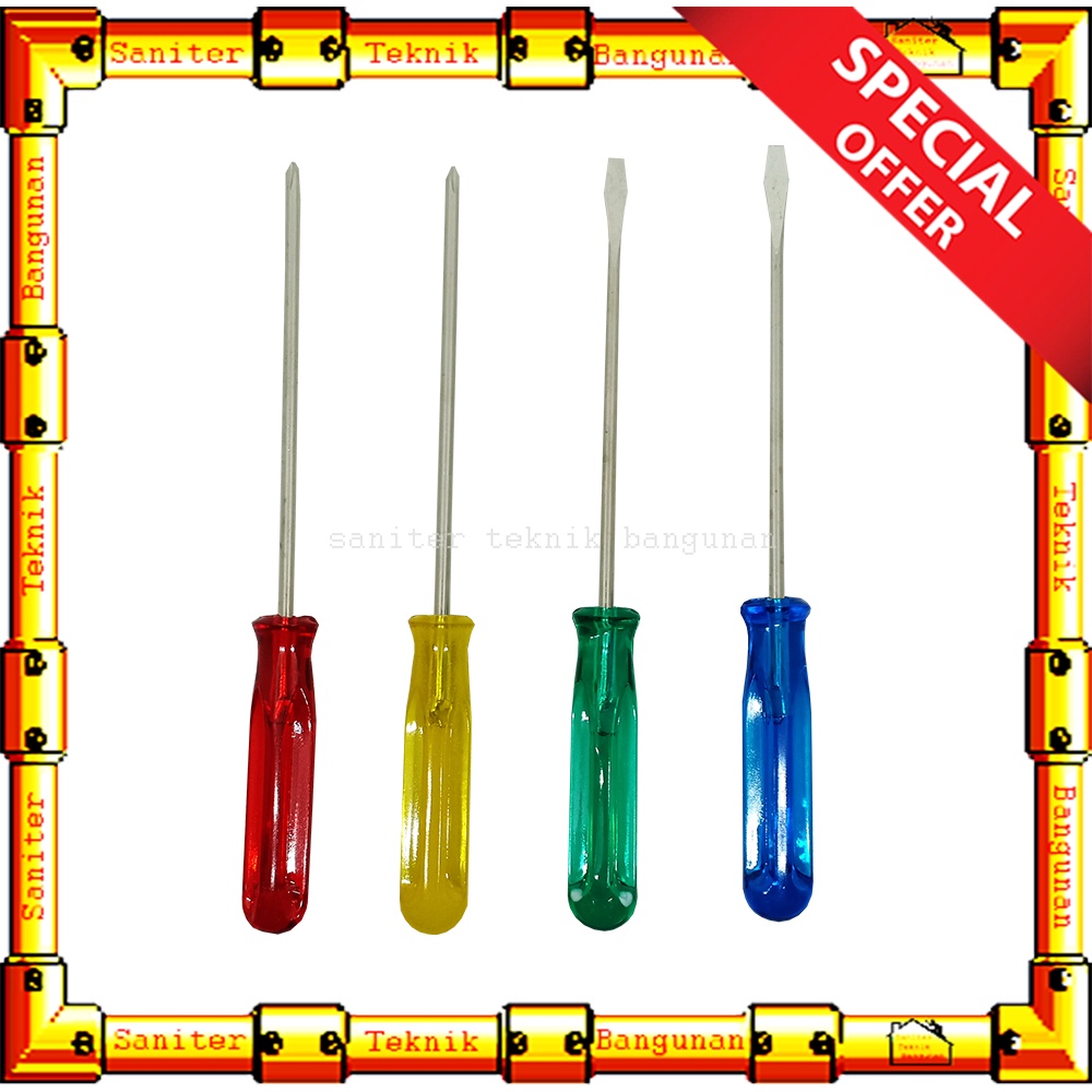 Obeng Set Plus Minus Besi Gagang Plastik 18CM Screw Drivers