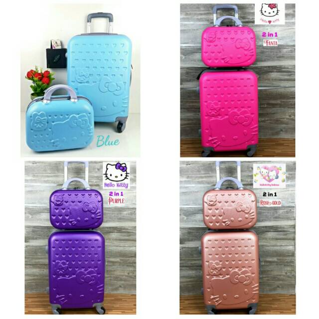 Koper Hello Kitty 2in1 Fiber Hard Keras Tas Travel Baju Set Bagus