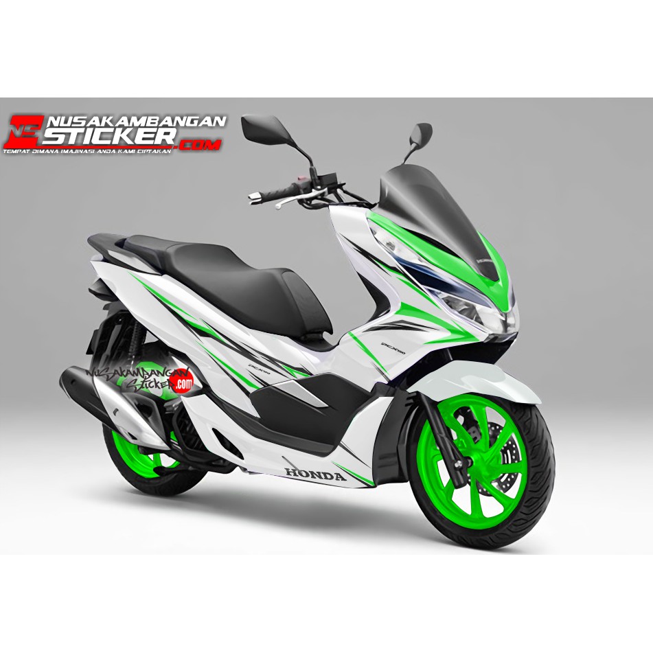 Decal Stiker Motor Honda PCX Full Body Putih Striping Hijau Racing Team Sticker Custom Variasi Motif