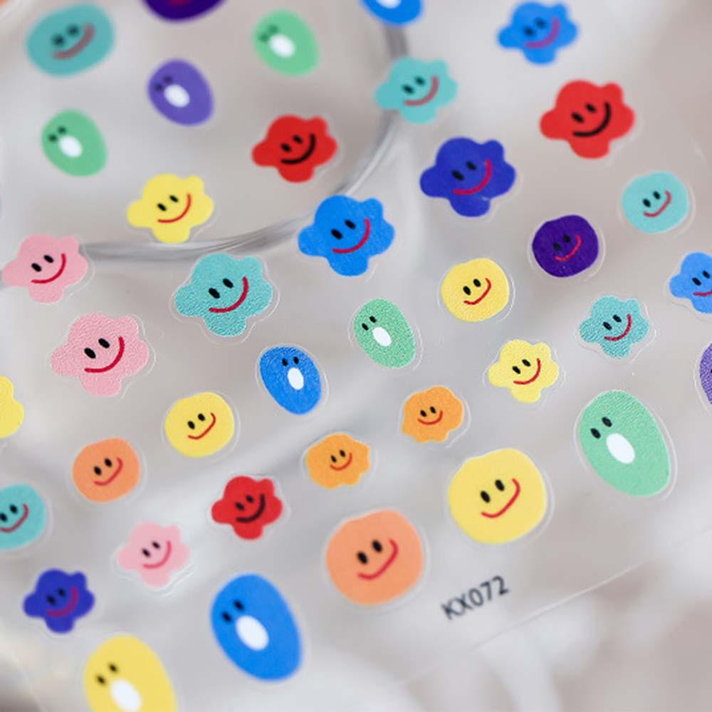 Mxbeauty 5D Grafir Stiker Kuku Warna-Warni Smiley Face Pesona Perekat DIY Perhiasan Nail Art