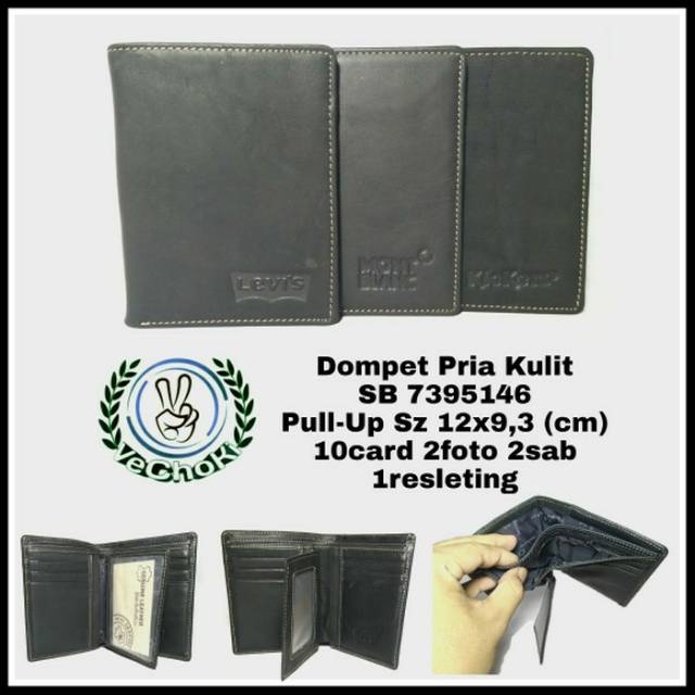 Dompet Pria Berdiri Vertikal Tanggung Kulit Sapi Asli - Levis