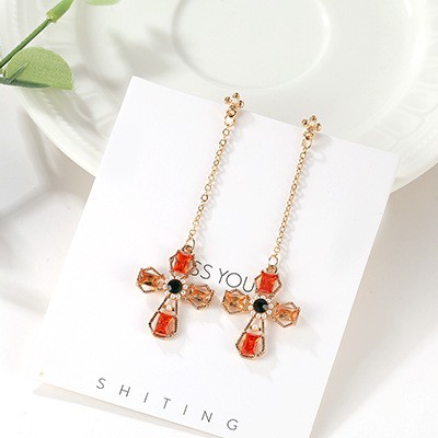 LRC Anting Tusuk Fashion Multi-color Diamond Decorated Earrings