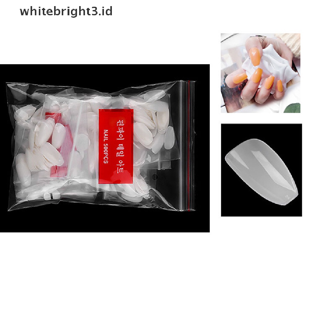(whitebright3.id) 500pcs / Set Kuku Palsu Akrilik Gel UV Untuk Manicure / Nail Art DIY