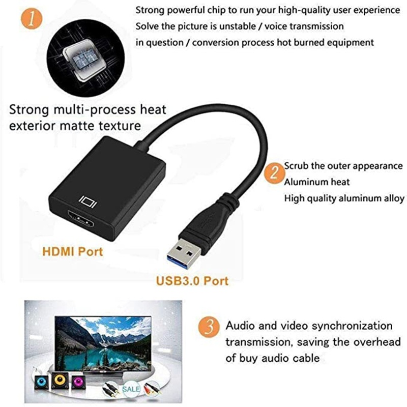 Cre 1080P USB 3.0 to Converter Adapter Grafis Untuk Proyektor Laptop