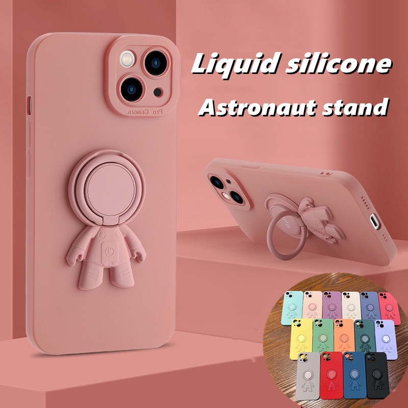 Velvet liquid silicone astronaut stand case iphone 11 pro max 12 13 pro max Xs max XR all-inclusive non-slip shockproof protective case