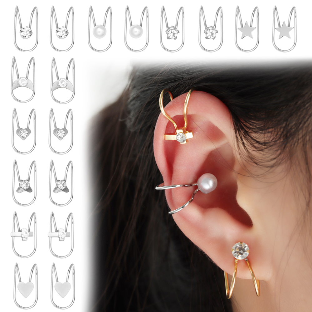 Set Anting Klip Tanpa Tindik Desain Bintang Matahari Bahan Stainless Steel Warna-Warni Gaya Punk