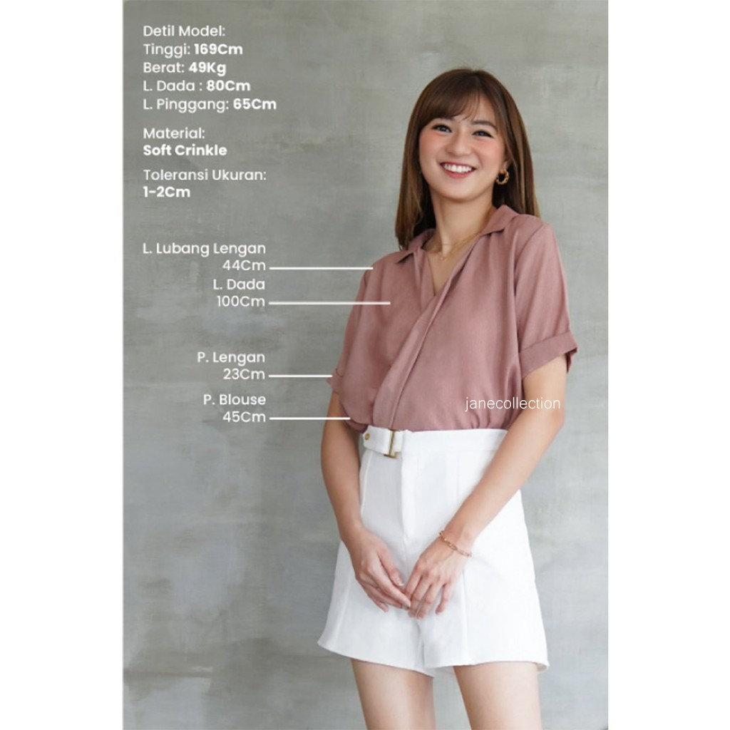 JANE COLLECTION || Atasan Wanita Blouse V Neck Swirl Nevada Top