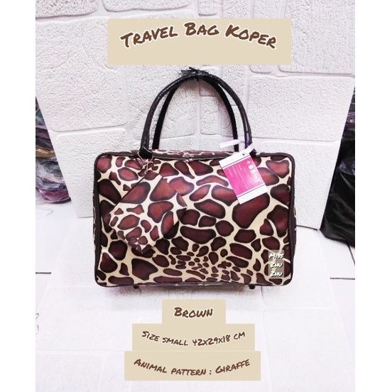 Travel Bag Koper small _ motif animal pattern Giraffe brown _ TBK kecil _ Motif jerapah coklat _ tra