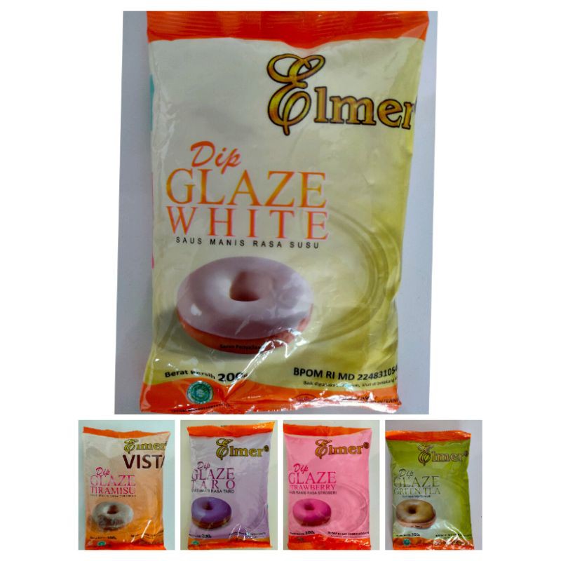 

Elmer vista Dip glaze 200 gram , tersedia Rasa green tea , taro , Susu , stroberi , tiramisu