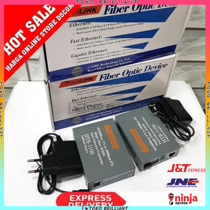 HTB-3100 Media Konverter Fiber Optik Single Mode dengan 5V 2A EU adaptor [Bayar ditempat]-1