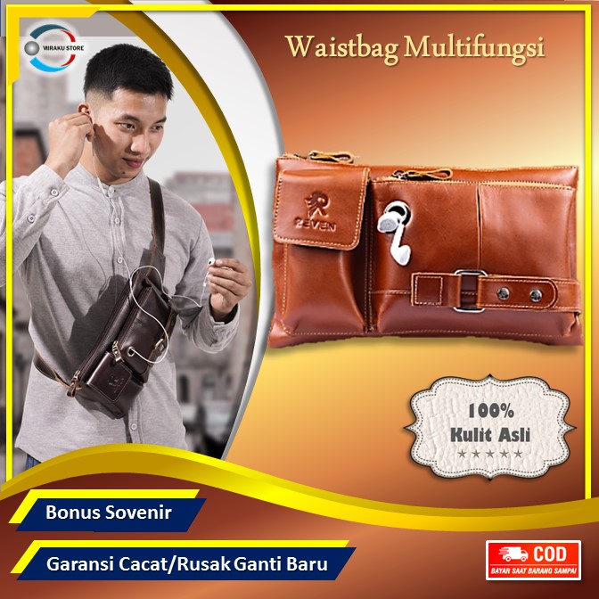 Tas Selempang Pinggang Weistbag Kulit Asli Multifungsi Anti Air Maling keren kekinian Original Revan