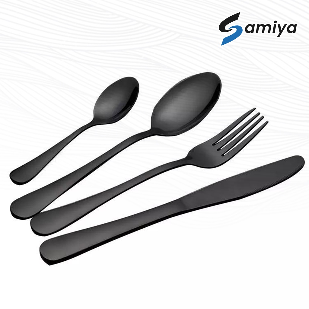 dinner spoon matte black / alat makan set sendok garpu tea spoon pisau makan warna doff