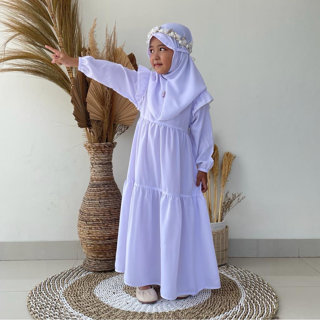 Haura Baju Gamis Anak Set Kerudung Putih manasik