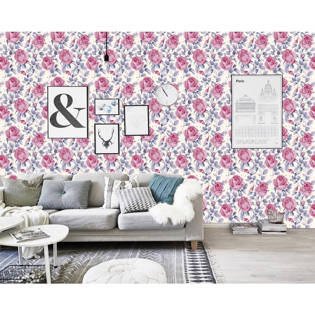 Wallpaper Stiker Dinding Motif Bunga Aesthetic Elegan Premium Matte Higth Quality Size 45cm X 8meter Wallpaper Stiker Ruang Tamu/Kamare Tidur