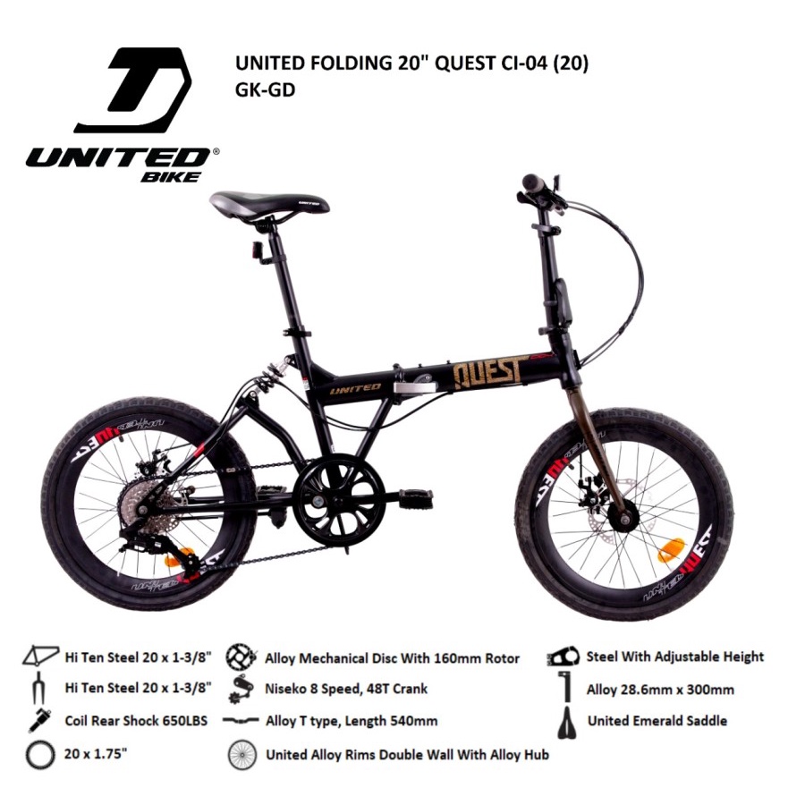 PROMO SEPEDA LIPAT UNITED QUEST C1.04 (20) 20 INCH FOLDING BIKE UNITED - GOWES LAJU