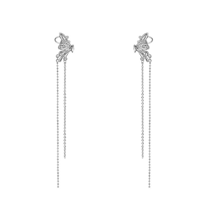 Anting Klip Telinga Model Butterfly Aksen Rumbai Untuk Wanita