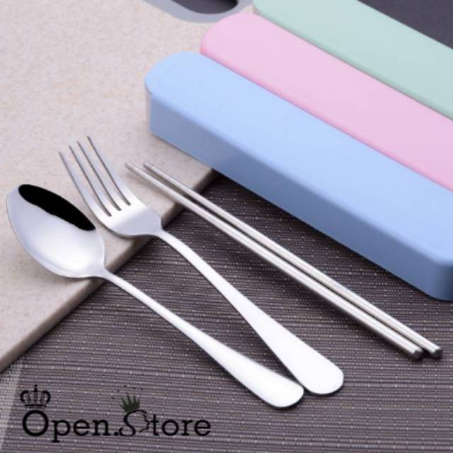 READY JAKARTA Set Makan Sendok, Garpu dan Sumpit Stainless Berkualitas Tinggi &amp; Kotak