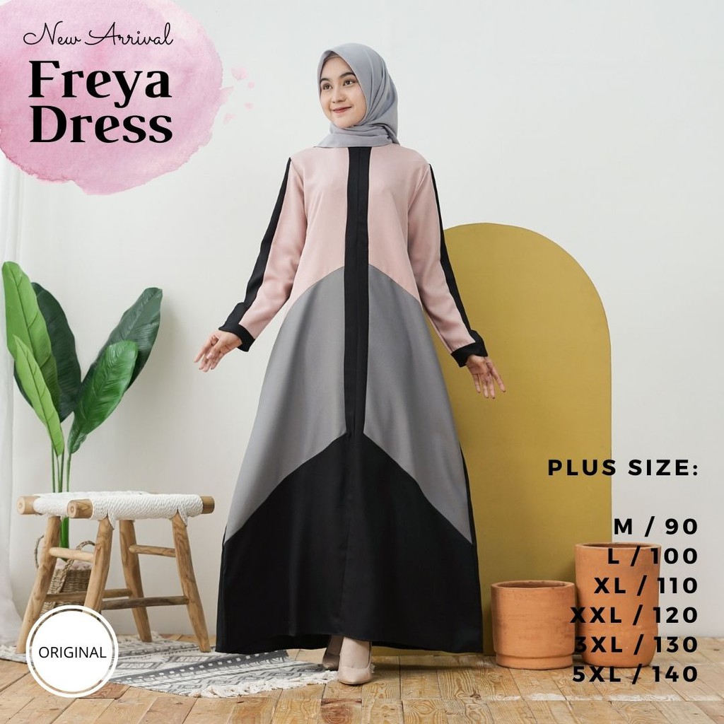 Gamis Casual Wanita Muslim Terbaru Freya 2022 (Gamis Maxi Jumbo Kombinasi Warna ) M, L, XL, XXL, 3XL